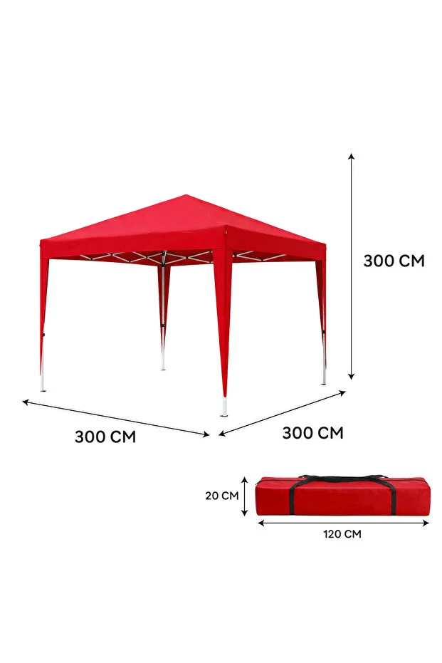 Otomatik Gazebo Çardak 300 X 300 Cm Tente Teras Bahçe Kamelyası Gölgelik Kırmızı